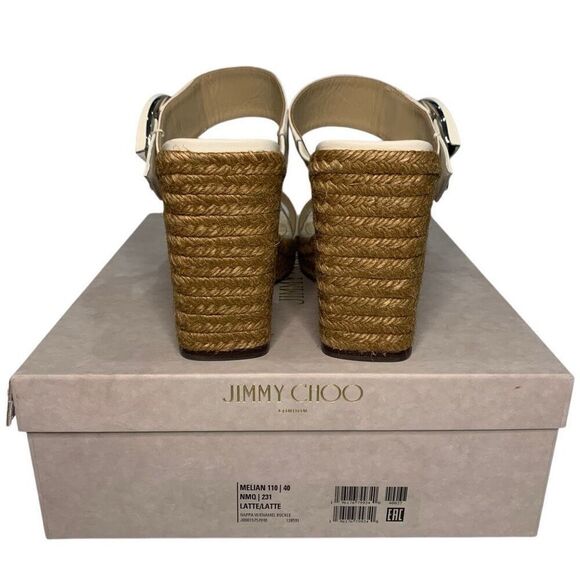 Jimmy Choo Melian 110mm Mules EU 40 Latte White Platform Wedge Leather Sandals - Picture 8 of 11